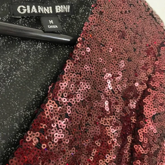 Gianni Bini Burgundy Sequin Long Sleeve Dress - Picture 3 of 5